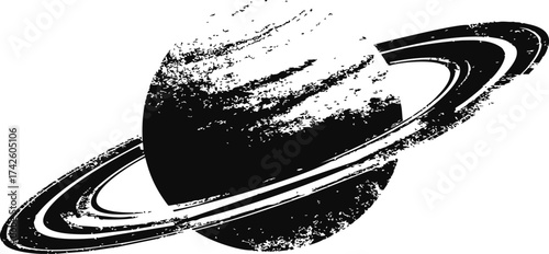 Saturn grunge vector illustration with textured planet and bold rings — stock vector