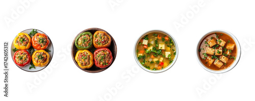 Collection of Stuffed Bell Peppers top view isolate on transparent background