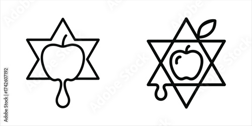 Rosh Hashanah Jewish New Year apple and honey star icon