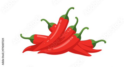 Pile of Vibrant Red Chili Peppers with Green Stems.