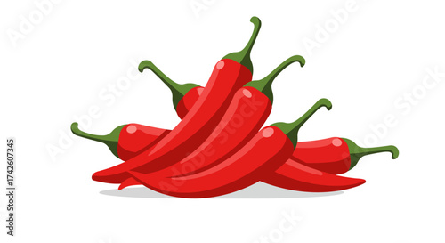 Vibrant Red Chili Peppers with Green Stems Illustration.