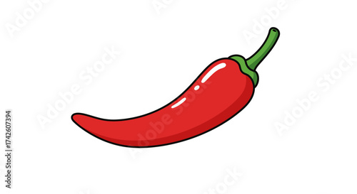Cartoon Red Chili Pepper with Green Stem Illustration.