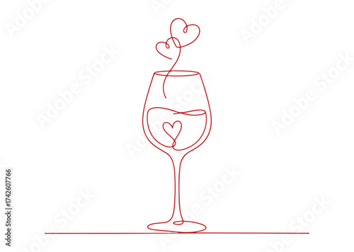 an abstract art icon featuring a glass of wine in a continuous line tattoo design, sent for Valentine's Day