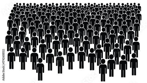 Large Crowd of People Silhouettes Standing Together Representing Population, Community and Teamwork Vector Illustration