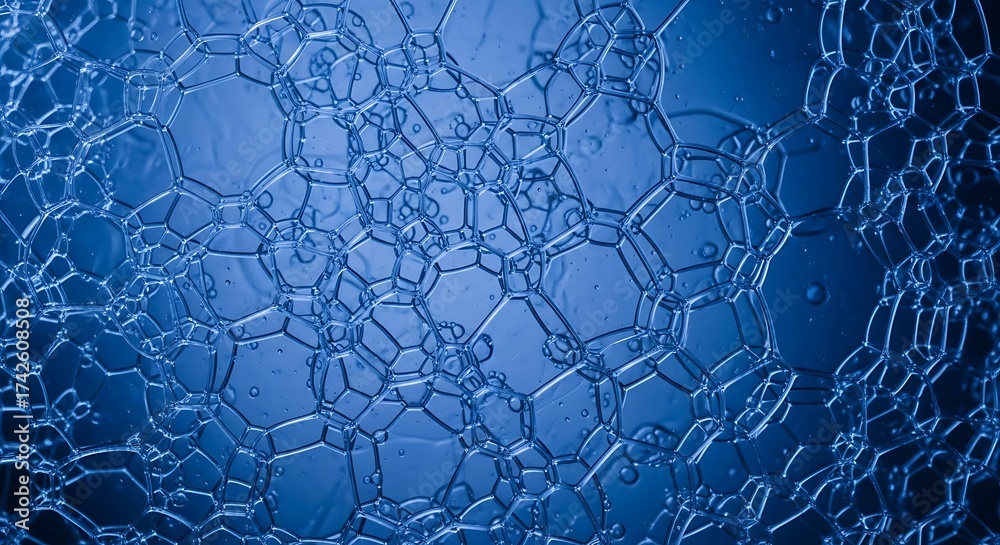 Fototapeta premium Intricate blue bubbles forming a geometric network underneath a textured surface