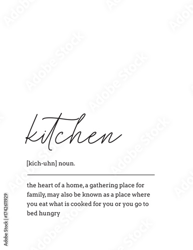 Funny Kitchen Dictionary Definition Home Wall Art. Humorous definition of kitchen: The heart of the home and a place where you may go to bed hungry. For home and cooking humor