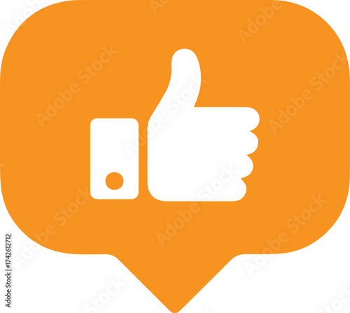 Modern orange thumbs up speech bubble icon for social media likes approval and positive feedback vector