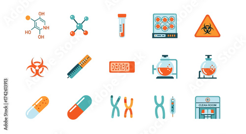 Laboratory Icons Essential Symbols for Science, Research, and Medical Applications
