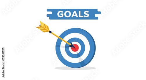 Arrow hitting target bullseye, goals concept illustration.
