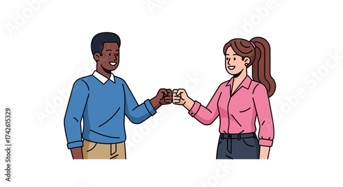 Illustration of a man and woman fist bumping each other in agreement.