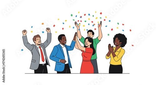 Diverse group of people celebrating with confetti.