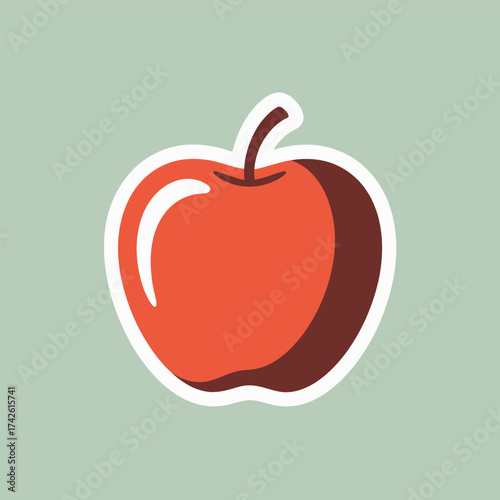 A charming apple sticker with a bright red hue and a whimsical design, ideal for adding a touch of freshness and playfulness to any creative project or design endeavor