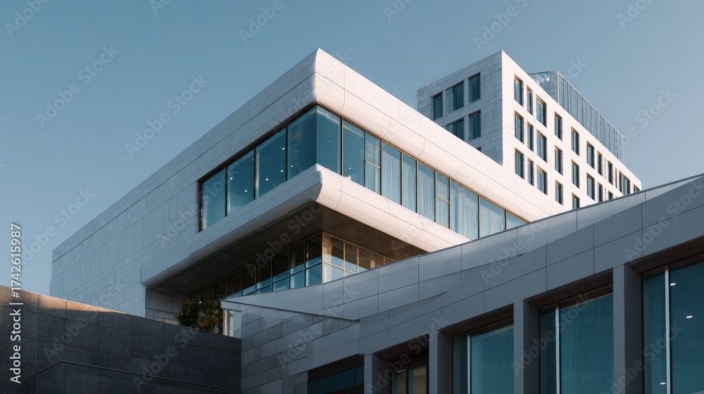 Fototapeta premium Modern architectural design featuring sleek glass and concrete structures