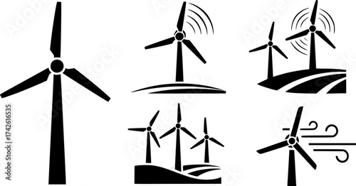 Set of wind turbine vector icon
