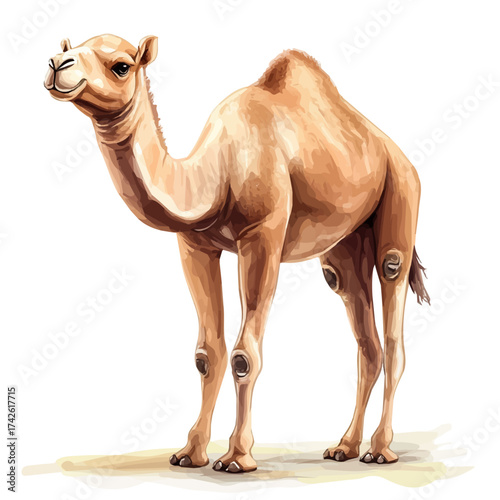 Camel Male Cartoon Illustration, watercolor painting vector, isolated on a white background.