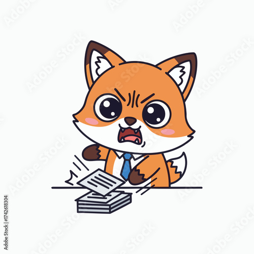 Angry Fox Business Character with Documents.