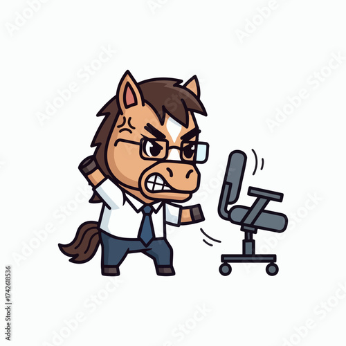 Angry Horse Businessman Yelling at Office Chair.