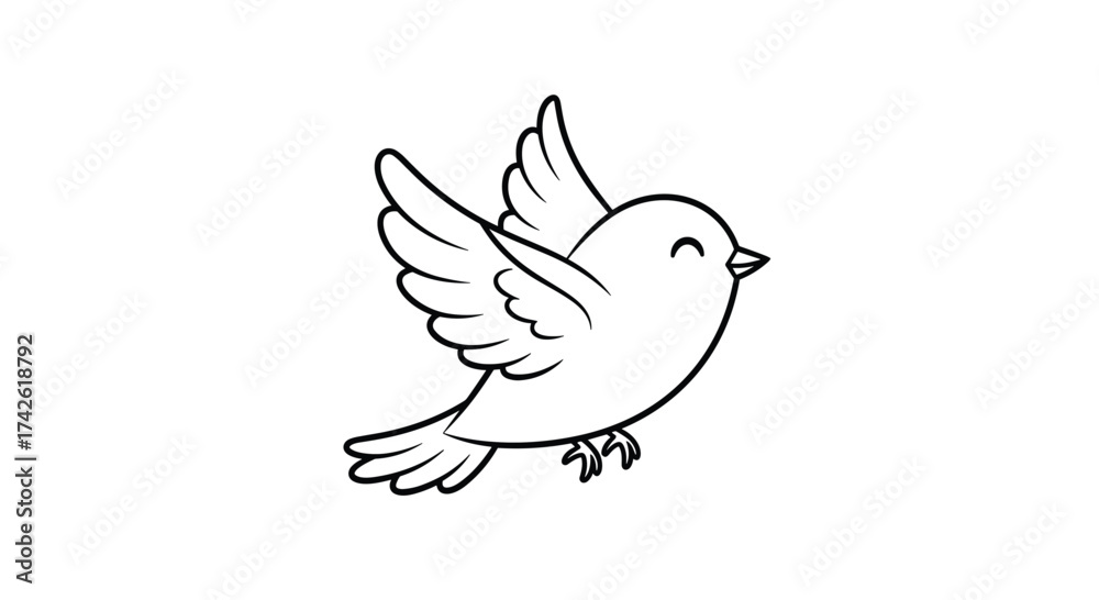 Fototapeta premium A cute cartoon bird is joyfully flying with its wings spread wide.