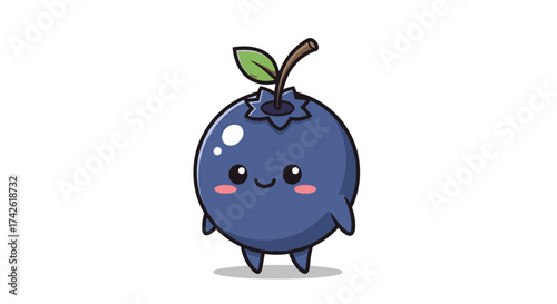 A cute anthropomorphic blueberry character with a happy expression. 