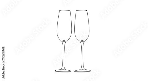 Two outlined champagne flutes for celebratory drinks.