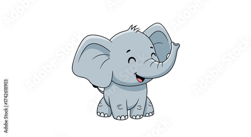 A cheerful baby elephant waves hello with a big smile on its face.