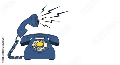 Vintage rotary telephone ringing loudly with electrical sparks.