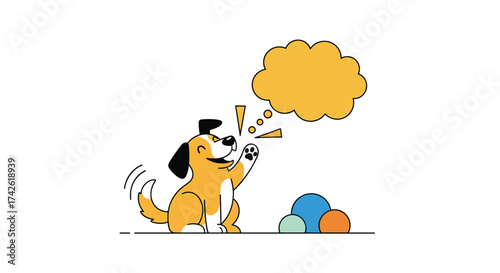 A happy dog wearing a graduation cap is thinking about something.