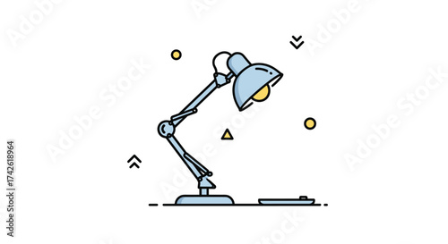 An articulated desk lamp illuminates a workspace with a soft glow.