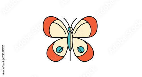 A colorful cartoon butterfly with orange and yellow wings.