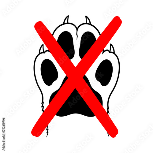 No pets allowed sign crossed out paw print icon vector illustration for pet-free zones and allergy awareness