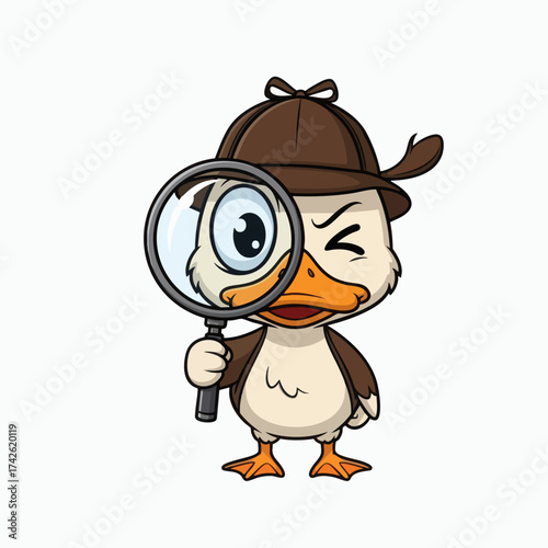 Cute Duck Detective with Magnifying Glass.