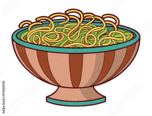 Illustration of noodles in a bowl ready to eat dinner time