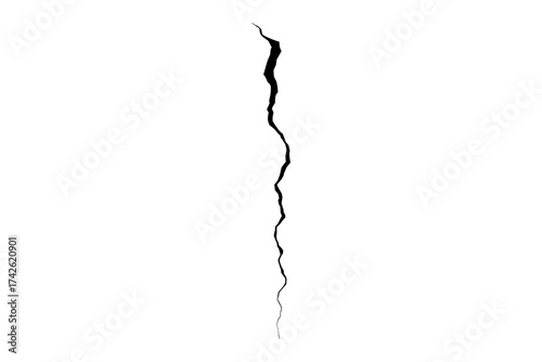 Stark vertical black crack on pure white background, 
minimalist high-contrast design symbolizing fracture, division, and vulnerability