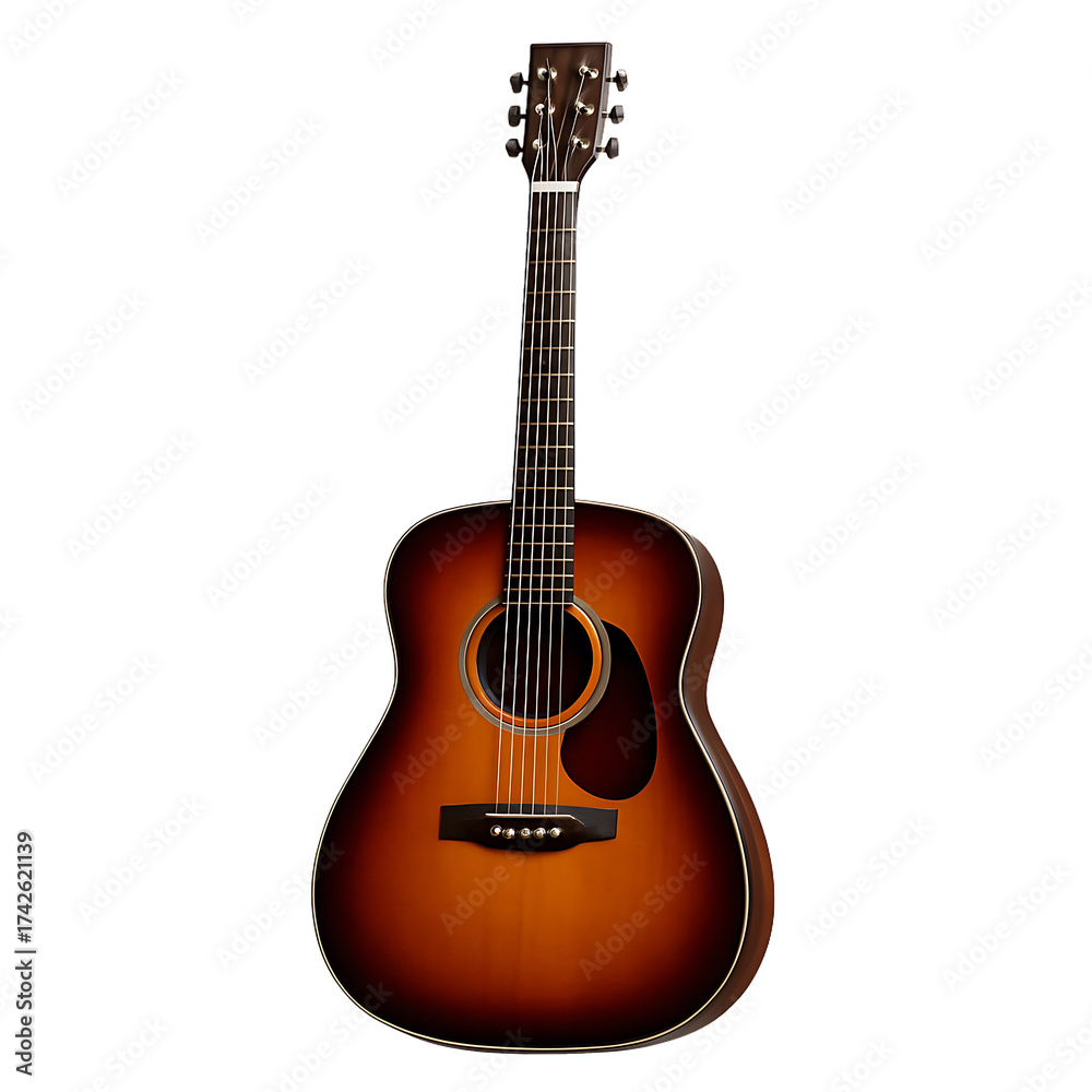Fototapeta premium Acoustic Guitar With Sunburst Finish And Dark Background musical instrument string instrument isolated on a transparent background
