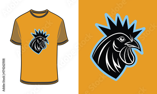Graphic rooster head logo orange Tshirt mockup with t shirt mockup animal