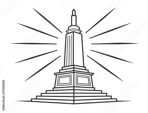 Monumental Building Line Art with Shining Rays Illustration Design Template