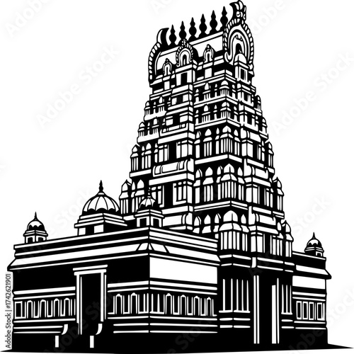 Ancient Temple Architecture: An architectural marvel featuring intricate carvings and a towering gopuram stands as a testament to rich cultural heritage.