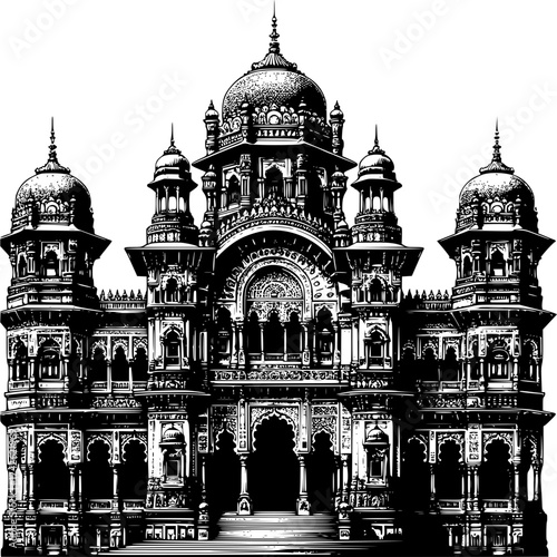 Ornate Palace Silhouette: An elegant facade of a palace showcasing intricate details, reflecting a rich cultural heritage.