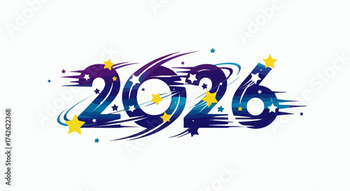 2026 New Year Celebration with Stars and Swirls.