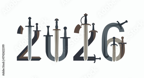 2026 Year Typography with Swords.