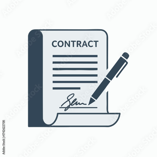 Contract Document with Signature and Pen Icon.