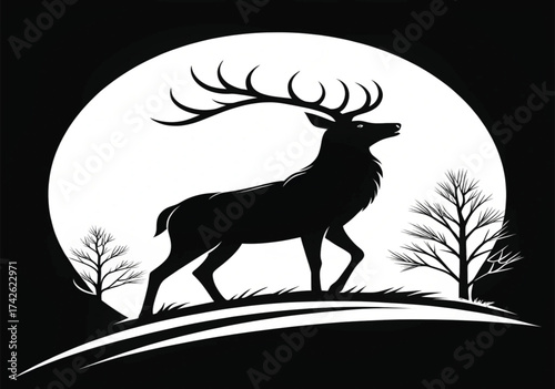 deer silhouette vector illustration of wild stag with antlers