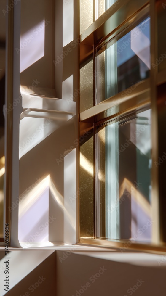 Naklejka premium Sunlight streaming through modern geometric window design