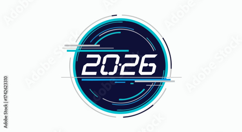 Futuristic 2026 Glitch Effect Circle Design.
