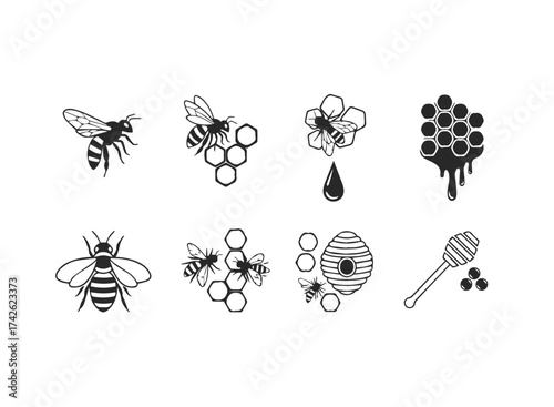 Bee and Honeycomb Icon Set.