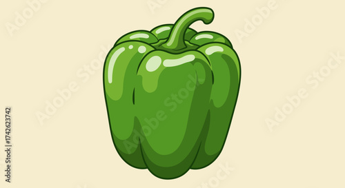 Cartoon Style Green Bell Pepper Illustration with Glossy Highlights.