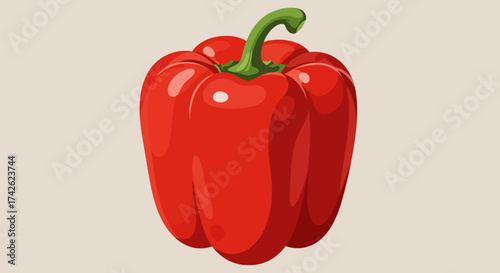 Vibrant Red Bell Pepper with Green Stem Illustration.