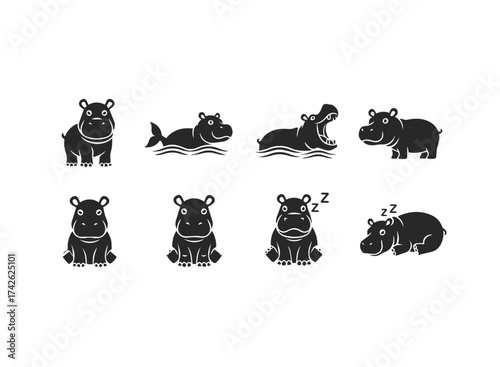 Cute Hippo Icons Collection.