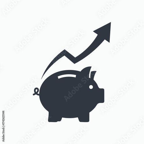Piggy Bank with Upward Arrow Icon Representing Financial Growth.