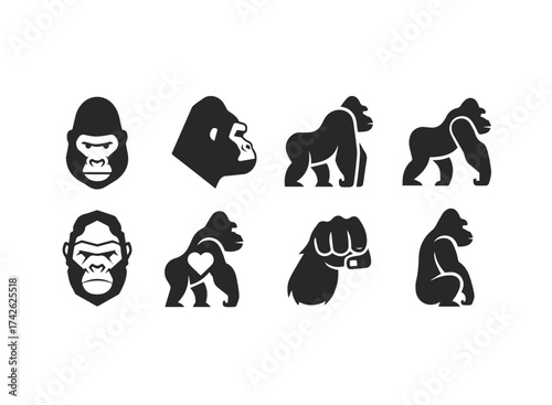 Gorilla Icon Set Silhouette Collection.